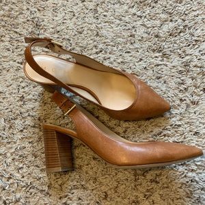 M. Gemi Leather Brown Calamo Slingback Heels Pumps